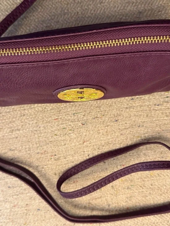 Tory Burch Deep Plum Leather Crossbody/Wristlet with Gold Logo - Picture 4 of 5